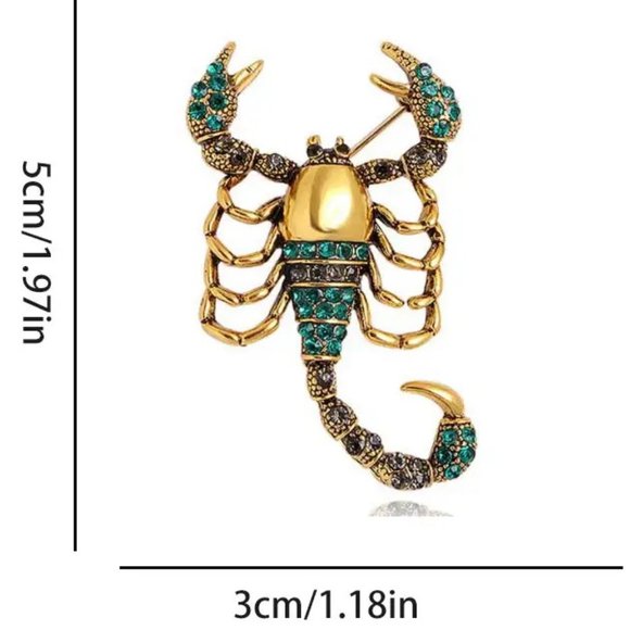 Rhinestone Scorpion Brooch Pin Inlay Gold Sparkle Dazzle Arachnid Bold Statement - Picture 5 of 5